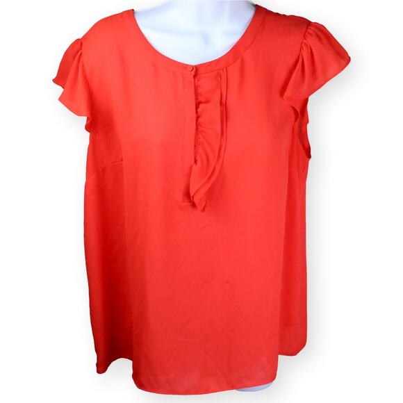 Maison Jules Apple Red Ruffle Top Blouse Flutter Sleeve L - Picture 1 of 7